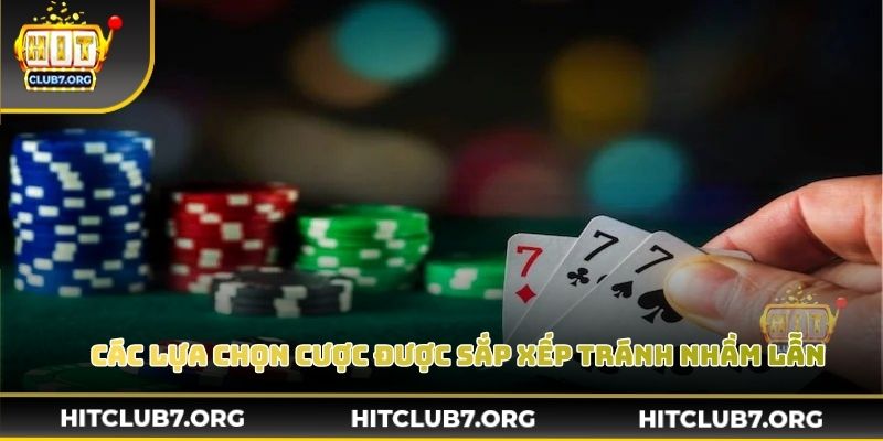 Các lựa chọn cược được sắp xếp trực quan để tránh nhầm lẫn